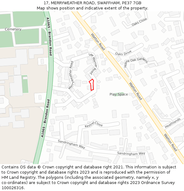17, MERRYWEATHER ROAD, SWAFFHAM, PE37 7GB: Location map and indicative extent of plot