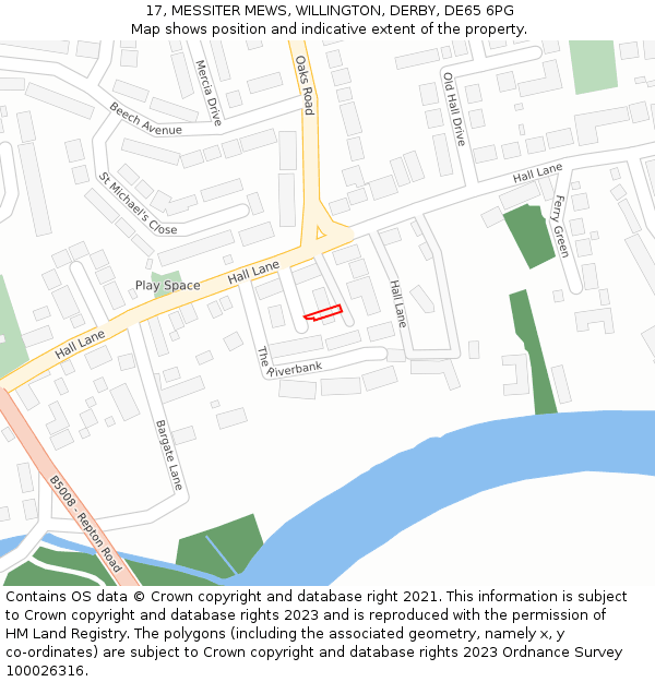 17, MESSITER MEWS, WILLINGTON, DERBY, DE65 6PG: Location map and indicative extent of plot