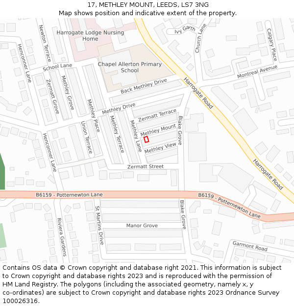 17, METHLEY MOUNT, LEEDS, LS7 3NG: Location map and indicative extent of plot