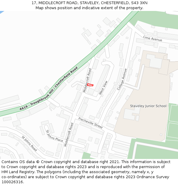 17, MIDDLECROFT ROAD, STAVELEY, CHESTERFIELD, S43 3XN: Location map and indicative extent of plot