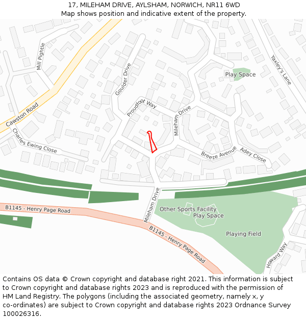 17, MILEHAM DRIVE, AYLSHAM, NORWICH, NR11 6WD: Location map and indicative extent of plot