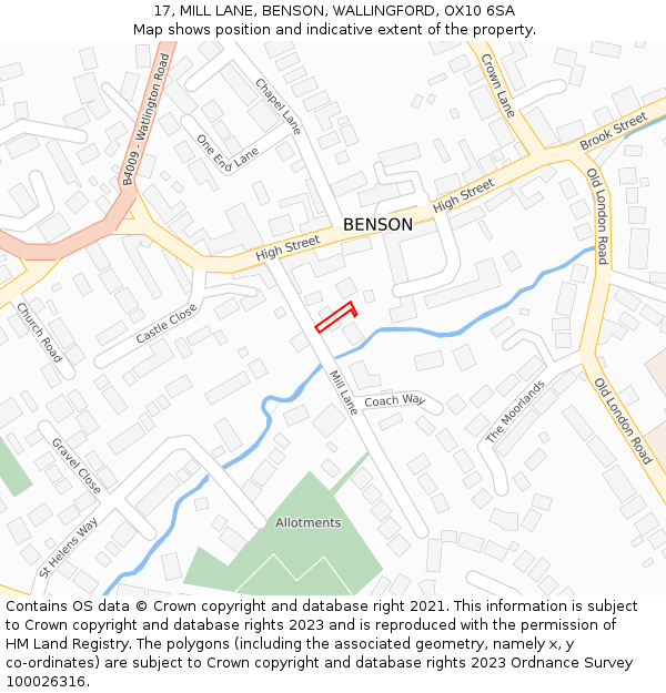 17, MILL LANE, BENSON, WALLINGFORD, OX10 6SA: Location map and indicative extent of plot