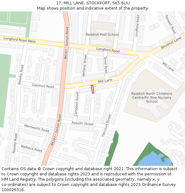 17, MILL LANE, STOCKPORT, SK5 6UU: Location map and indicative extent of plot