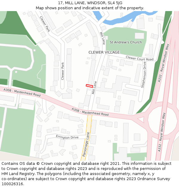 17, MILL LANE, WINDSOR, SL4 5JG: Location map and indicative extent of plot