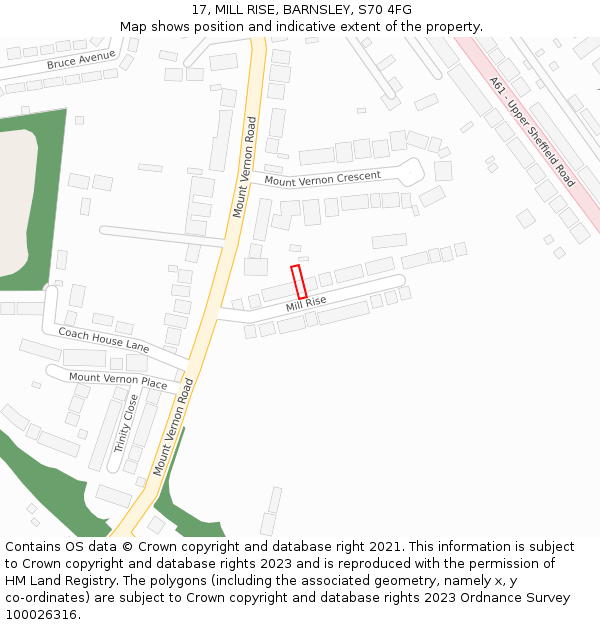 17, MILL RISE, BARNSLEY, S70 4FG: Location map and indicative extent of plot