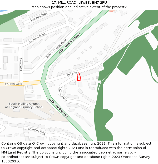 17, MILL ROAD, LEWES, BN7 2RU: Location map and indicative extent of plot