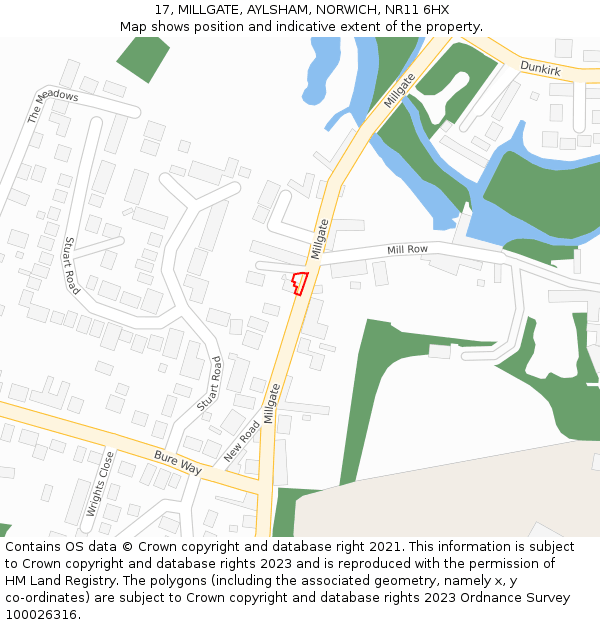 17, MILLGATE, AYLSHAM, NORWICH, NR11 6HX: Location map and indicative extent of plot