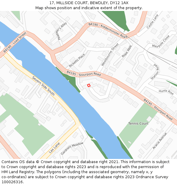 17, MILLSIDE COURT, BEWDLEY, DY12 1AX: Location map and indicative extent of plot