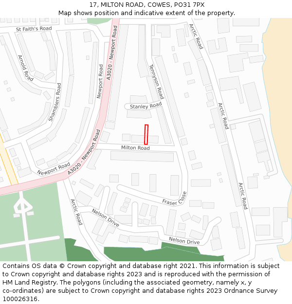 17, MILTON ROAD, COWES, PO31 7PX: Location map and indicative extent of plot