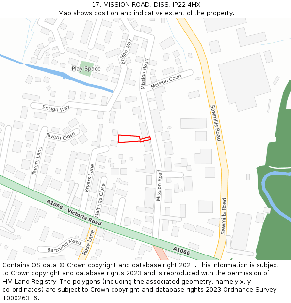17, MISSION ROAD, DISS, IP22 4HX: Location map and indicative extent of plot