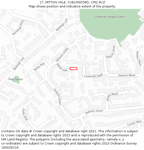 17, MITTON VALE, CHELMSFORD, CM2 6UZ: Location map and indicative extent of plot