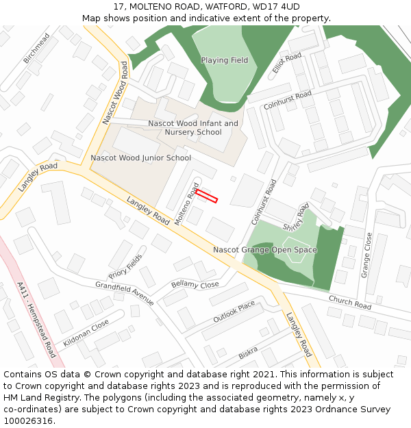 17, MOLTENO ROAD, WATFORD, WD17 4UD: Location map and indicative extent of plot