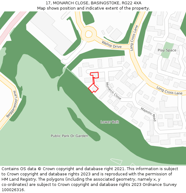 17, MONARCH CLOSE, BASINGSTOKE, RG22 4XA: Location map and indicative extent of plot