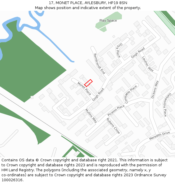 17, MONET PLACE, AYLESBURY, HP19 8SN: Location map and indicative extent of plot