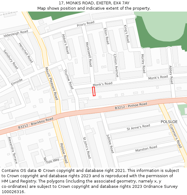 17, MONKS ROAD, EXETER, EX4 7AY: Location map and indicative extent of plot