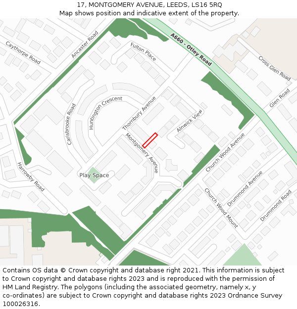 17, MONTGOMERY AVENUE, LEEDS, LS16 5RQ: Location map and indicative extent of plot