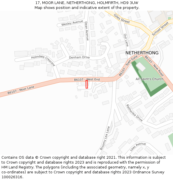 17, MOOR LANE, NETHERTHONG, HOLMFIRTH, HD9 3UW: Location map and indicative extent of plot