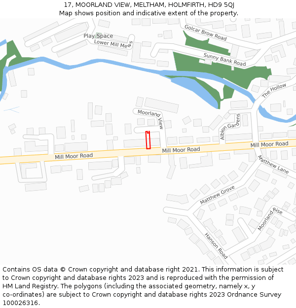 17, MOORLAND VIEW, MELTHAM, HOLMFIRTH, HD9 5QJ: Location map and indicative extent of plot