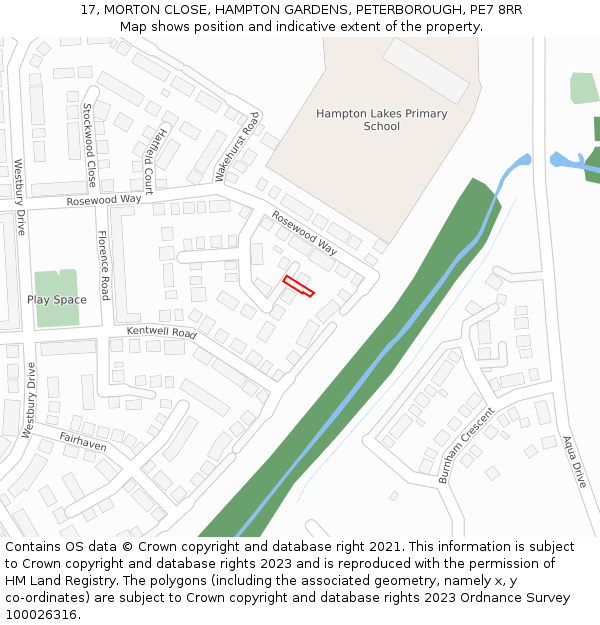 17, MORTON CLOSE, HAMPTON GARDENS, PETERBOROUGH, PE7 8RR: Location map and indicative extent of plot
