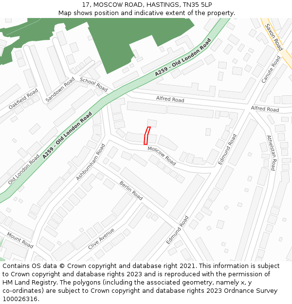 17, MOSCOW ROAD, HASTINGS, TN35 5LP: Location map and indicative extent of plot