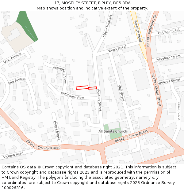 17, MOSELEY STREET, RIPLEY, DE5 3DA: Location map and indicative extent of plot
