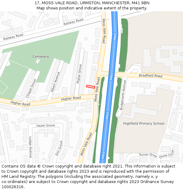 17, MOSS VALE ROAD, URMSTON, MANCHESTER, M41 9BN: Location map and indicative extent of plot