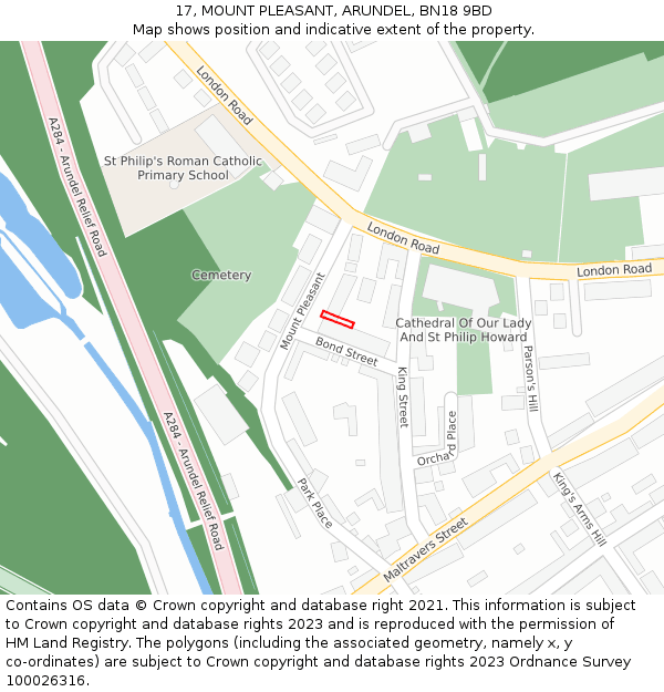 17, MOUNT PLEASANT, ARUNDEL, BN18 9BD: Location map and indicative extent of plot