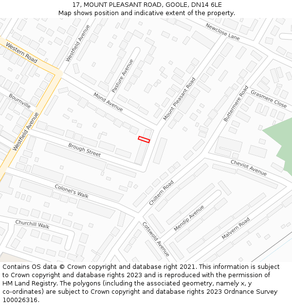 17, MOUNT PLEASANT ROAD, GOOLE, DN14 6LE: Location map and indicative extent of plot