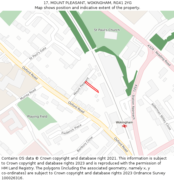 17, MOUNT PLEASANT, WOKINGHAM, RG41 2YG: Location map and indicative extent of plot