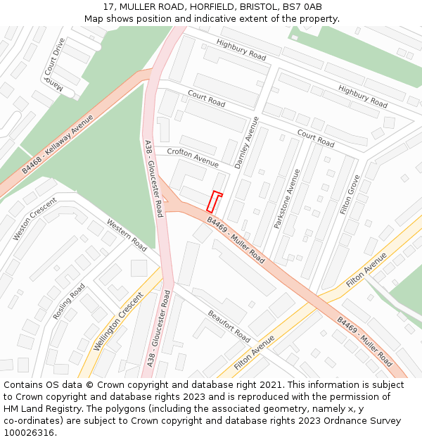 17, MULLER ROAD, HORFIELD, BRISTOL, BS7 0AB: Location map and indicative extent of plot
