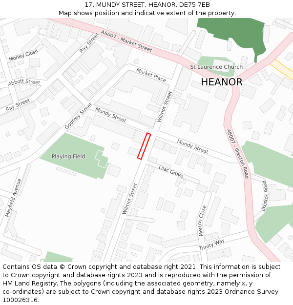 17, MUNDY STREET, HEANOR, DE75 7EB: Location map and indicative extent of plot