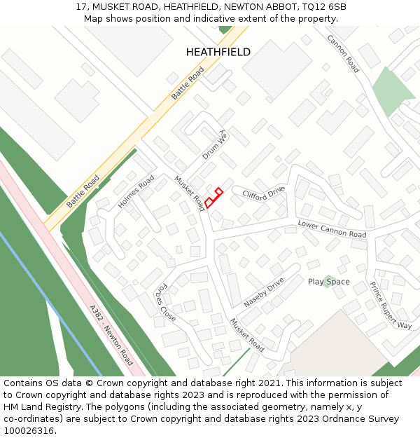 17, MUSKET ROAD, HEATHFIELD, NEWTON ABBOT, TQ12 6SB: Location map and indicative extent of plot