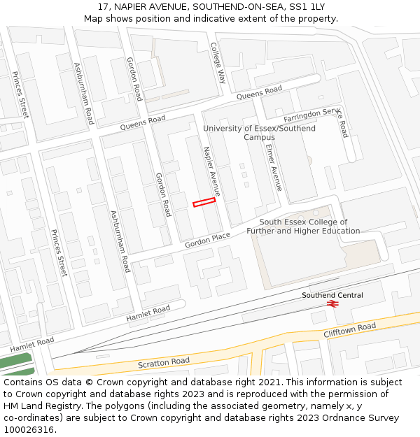17, NAPIER AVENUE, SOUTHEND-ON-SEA, SS1 1LY: Location map and indicative extent of plot