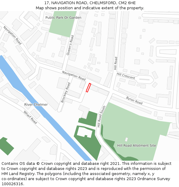 17, NAVIGATION ROAD, CHELMSFORD, CM2 6HE: Location map and indicative extent of plot