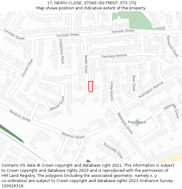 17, NEATH CLOSE, STOKE-ON-TRENT, ST3 1TQ: Location map and indicative extent of plot