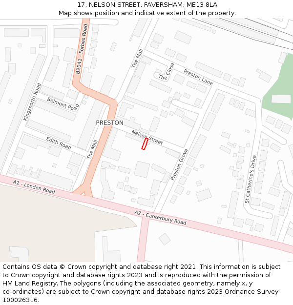 17, NELSON STREET, FAVERSHAM, ME13 8LA: Location map and indicative extent of plot