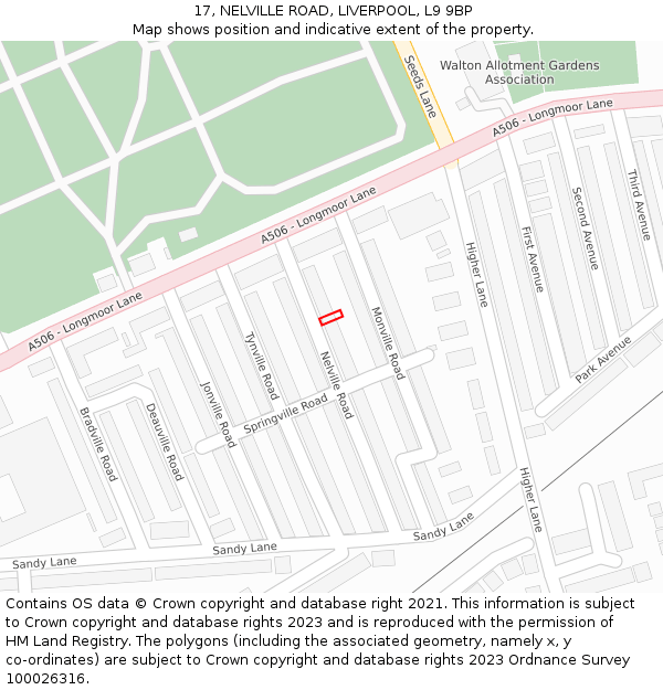 17, NELVILLE ROAD, LIVERPOOL, L9 9BP: Location map and indicative extent of plot