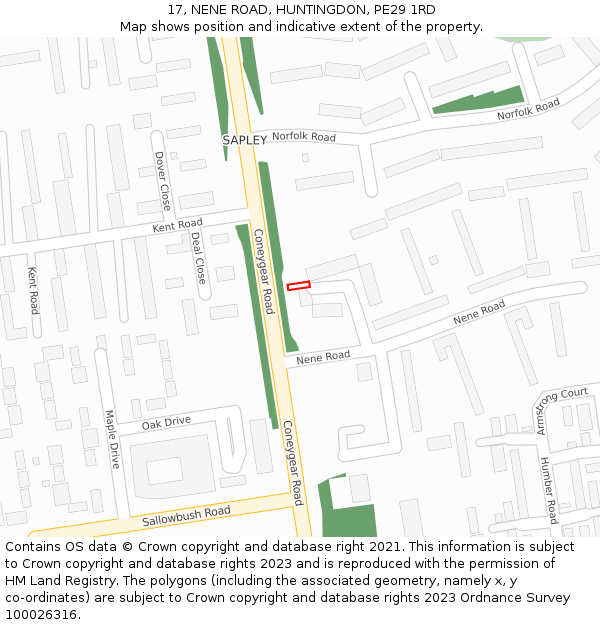 17, NENE ROAD, HUNTINGDON, PE29 1RD: Location map and indicative extent of plot