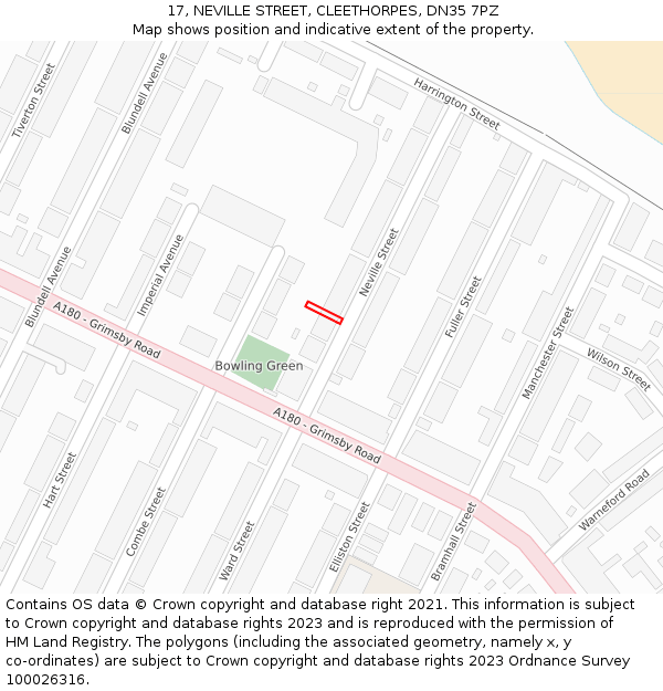 17, NEVILLE STREET, CLEETHORPES, DN35 7PZ: Location map and indicative extent of plot