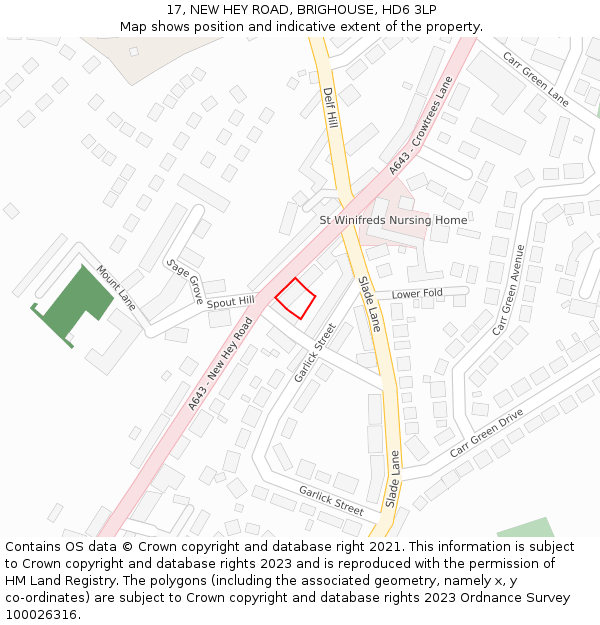 17, NEW HEY ROAD, BRIGHOUSE, HD6 3LP: Location map and indicative extent of plot