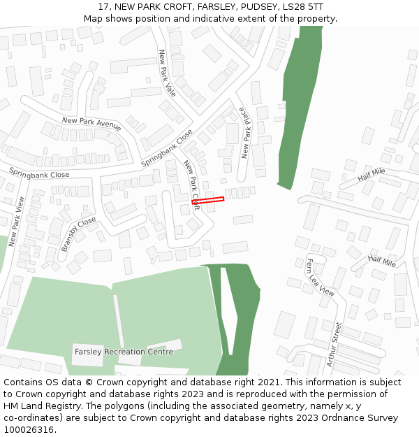 17, NEW PARK CROFT, FARSLEY, PUDSEY, LS28 5TT: Location map and indicative extent of plot
