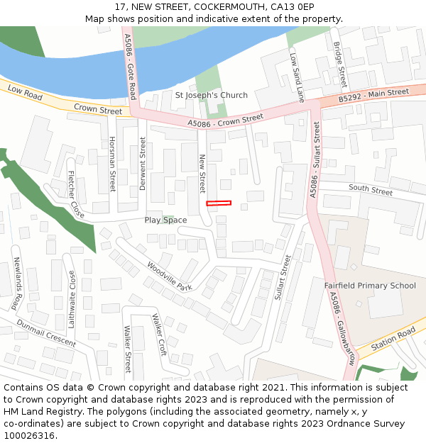 17, NEW STREET, COCKERMOUTH, CA13 0EP: Location map and indicative extent of plot