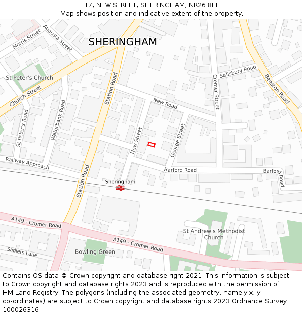 17, NEW STREET, SHERINGHAM, NR26 8EE: Location map and indicative extent of plot