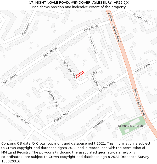 17, NIGHTINGALE ROAD, WENDOVER, AYLESBURY, HP22 6JX: Location map and indicative extent of plot