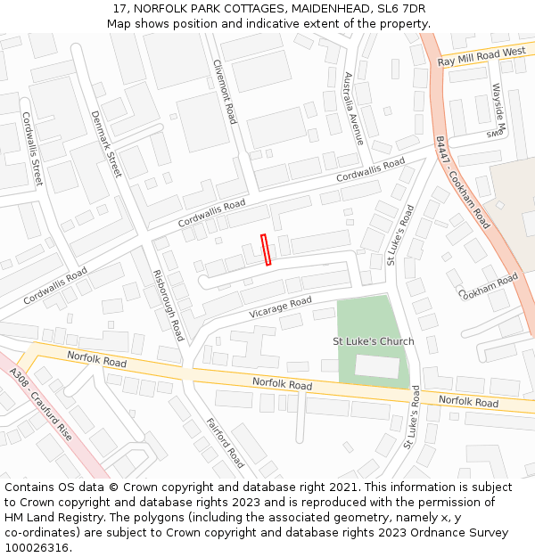 17, NORFOLK PARK COTTAGES, MAIDENHEAD, SL6 7DR: Location map and indicative extent of plot