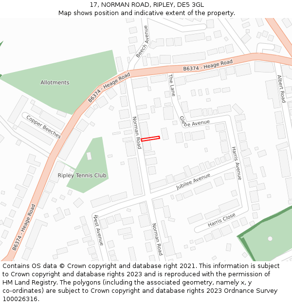 17, NORMAN ROAD, RIPLEY, DE5 3GL: Location map and indicative extent of plot
