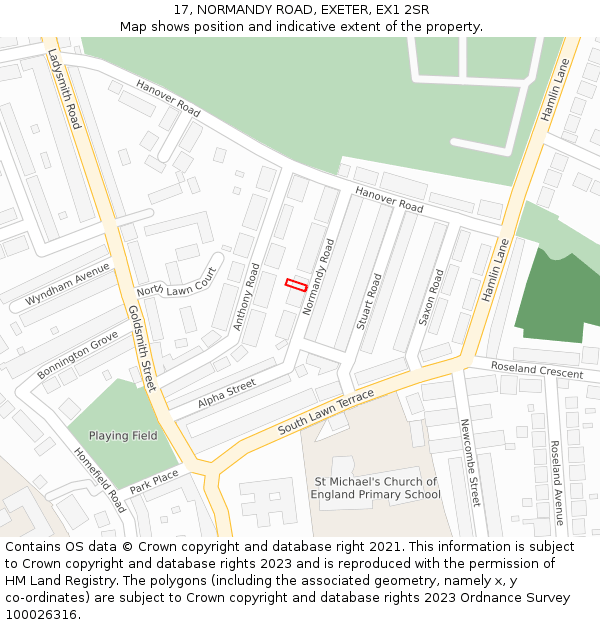 17, NORMANDY ROAD, EXETER, EX1 2SR: Location map and indicative extent of plot