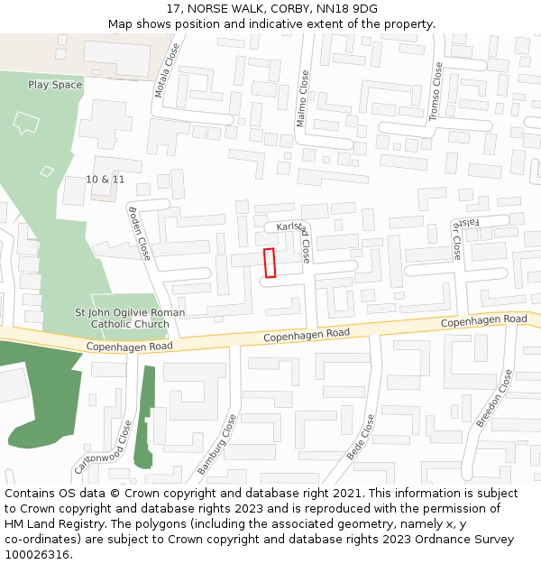 17, NORSE WALK, CORBY, NN18 9DG: Location map and indicative extent of plot