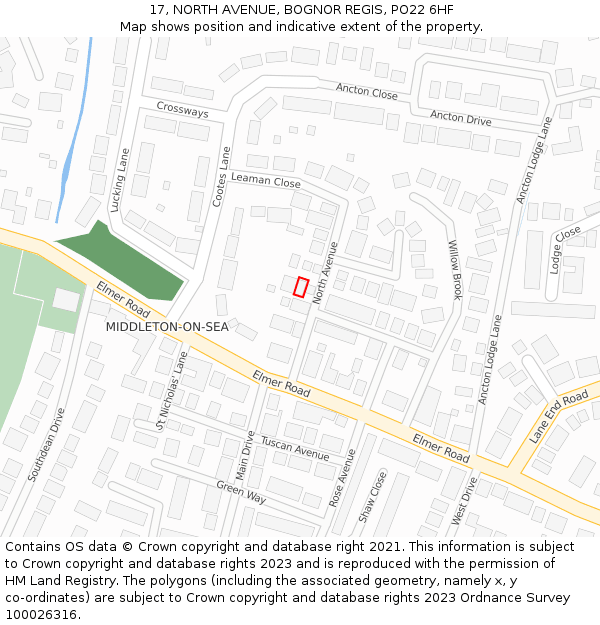 17, NORTH AVENUE, BOGNOR REGIS, PO22 6HF: Location map and indicative extent of plot