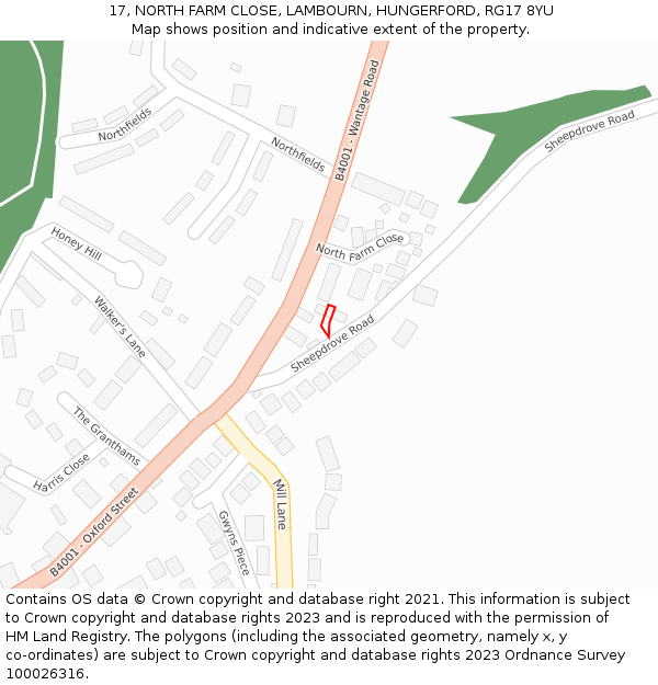 17, NORTH FARM CLOSE, LAMBOURN, HUNGERFORD, RG17 8YU: Location map and indicative extent of plot